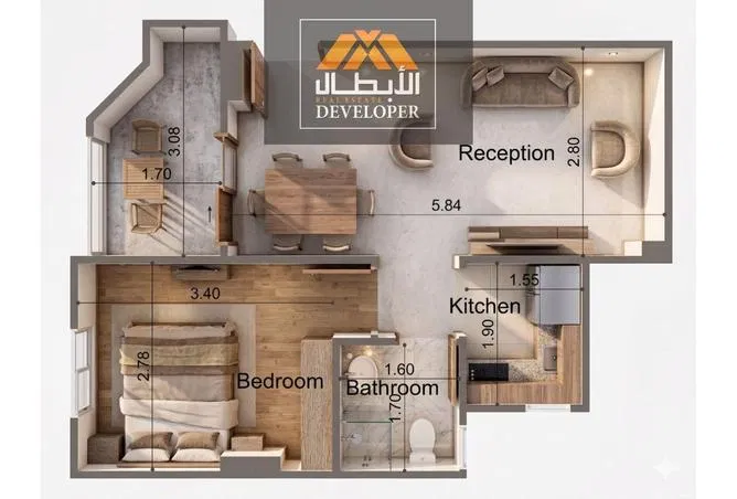 شقة غرفة 63 م² للبيع في El Hegaz Gate Abtal