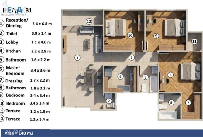 3-bedroom apartment 140 m² for sale in Bait Alwatan