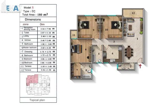 3-bedroom apartment 180 m² for sale in Lakehouse Compound