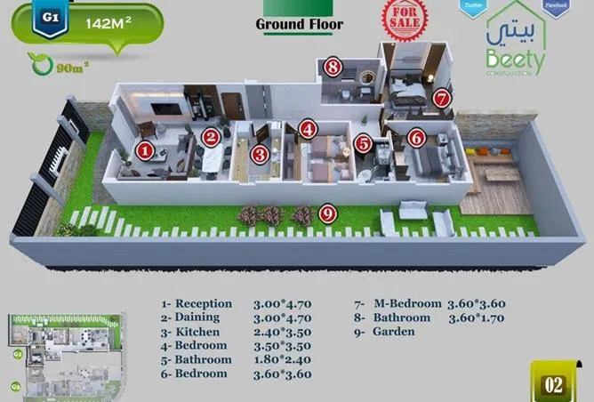 3-bedroom apartment 145 m² for sale in North Rehab