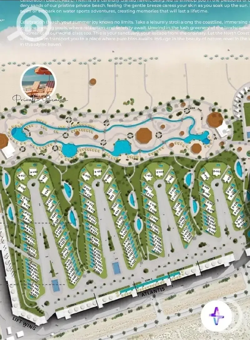 For sale, a chalet within the Celebration project – Sidi Hanish in the Ras Al-Hekma area, one of the strongest promising projects in the North Coast.