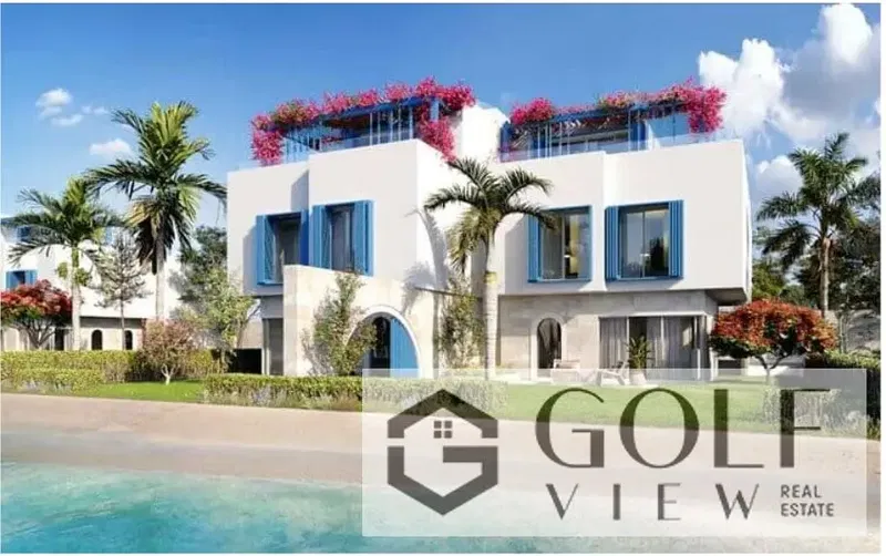 For sale, a corner townhouse villa ready for immediate delivery in Naya Bay, Ras Al Hikma | North Coast with a stunning view of Crystal Lagoon.