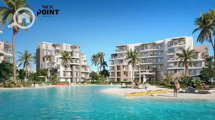Luxury penthouse chalet of 150 meters for sale in Thawth Mid, Talaat Moustafa, in the North Coast with a sea view and a panorama of the lagoon.