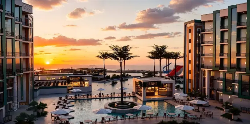 Panorama Sea View apartment in the first beach row Village and Aqua Park