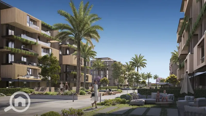 Studio apartment with garden for sale at the initial launch price in The Harf compound by Dal Developments, in the heart of Sheikh Zayed, opposite Ema