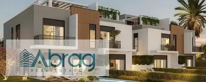 Twin house for sale, 316 sq m, in LakeWest 3 compound, Zayed, with one-year delivery payment plan. Features include a swimming pool and landscaped vie