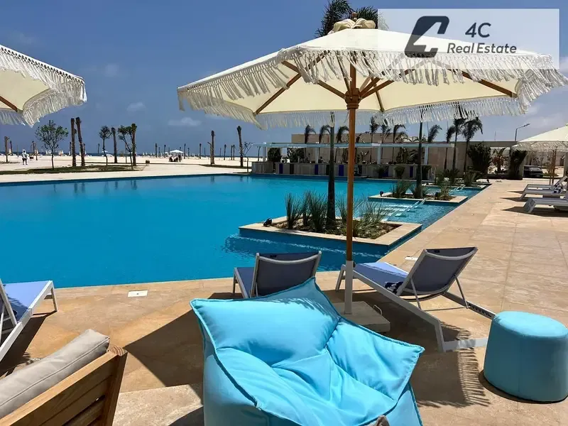 For sale lowest price chalet 73m finished lowest down payment , installments in best location in seashore hyde park ras el hikma north coast
