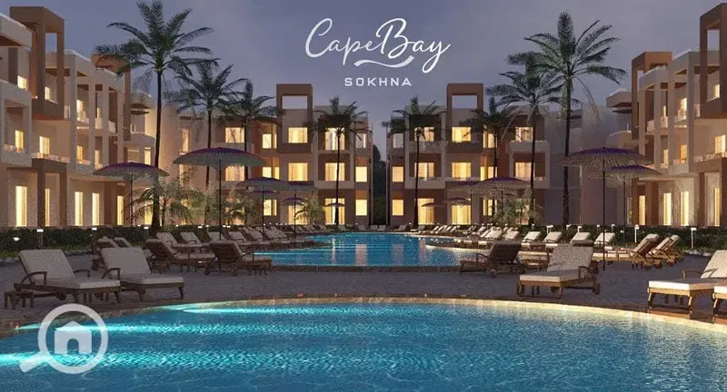 Distinctive ground floor chalet with garden, two bedrooms, in Cape Bay Blumar, Ain Sokhna, sandy beach, at the old price.