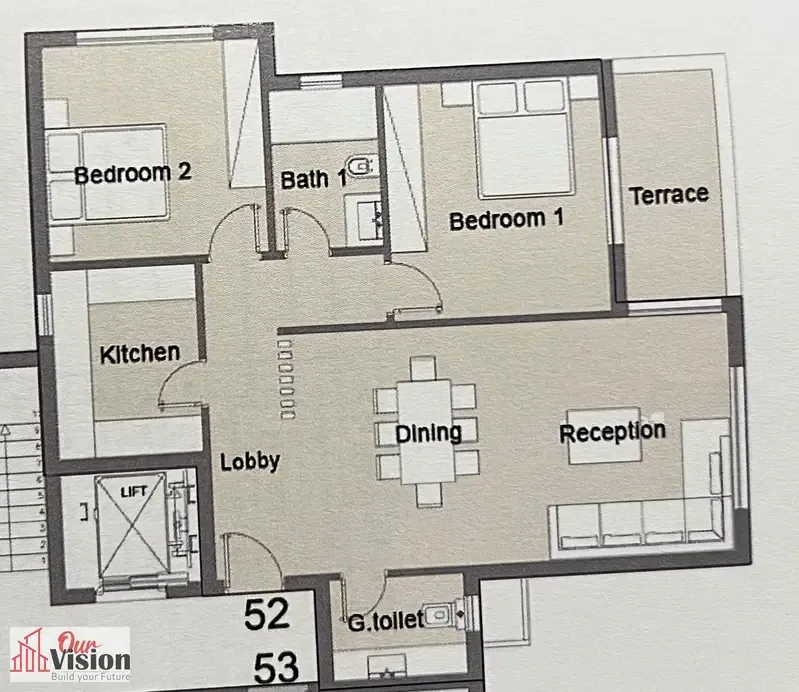 Penthouse apartment for sale in Badya at Palm Hills, 108 meters inside + 8 meters external terrace, two rooms, 2 bathrooms, unfinished, to be delivered in 2027, view of the landscape and club house, price includes subscription.